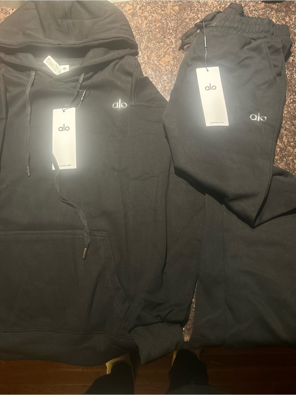 ALO Yoga Men’s Black Hoodie and Joggers Set